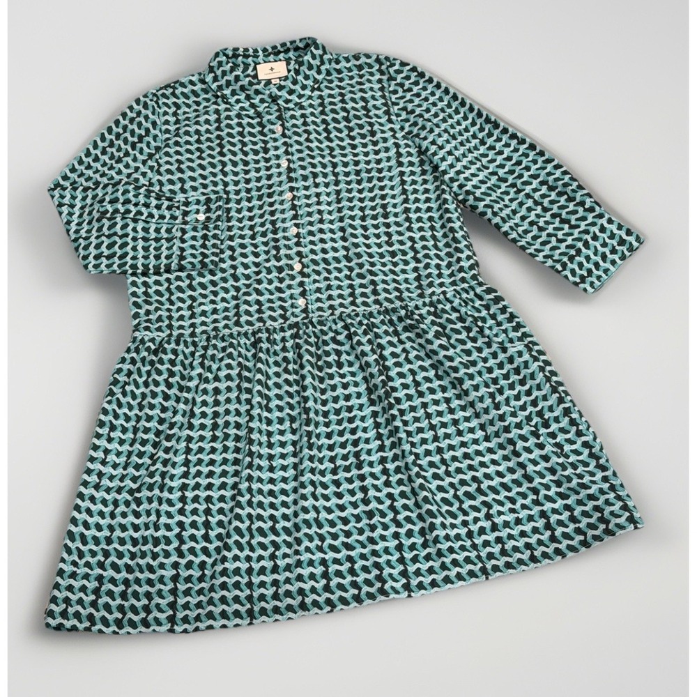 Tuckernuck Hayes Geometric Button Front Shirt Dress Drop‎ Waist Pockets Size M